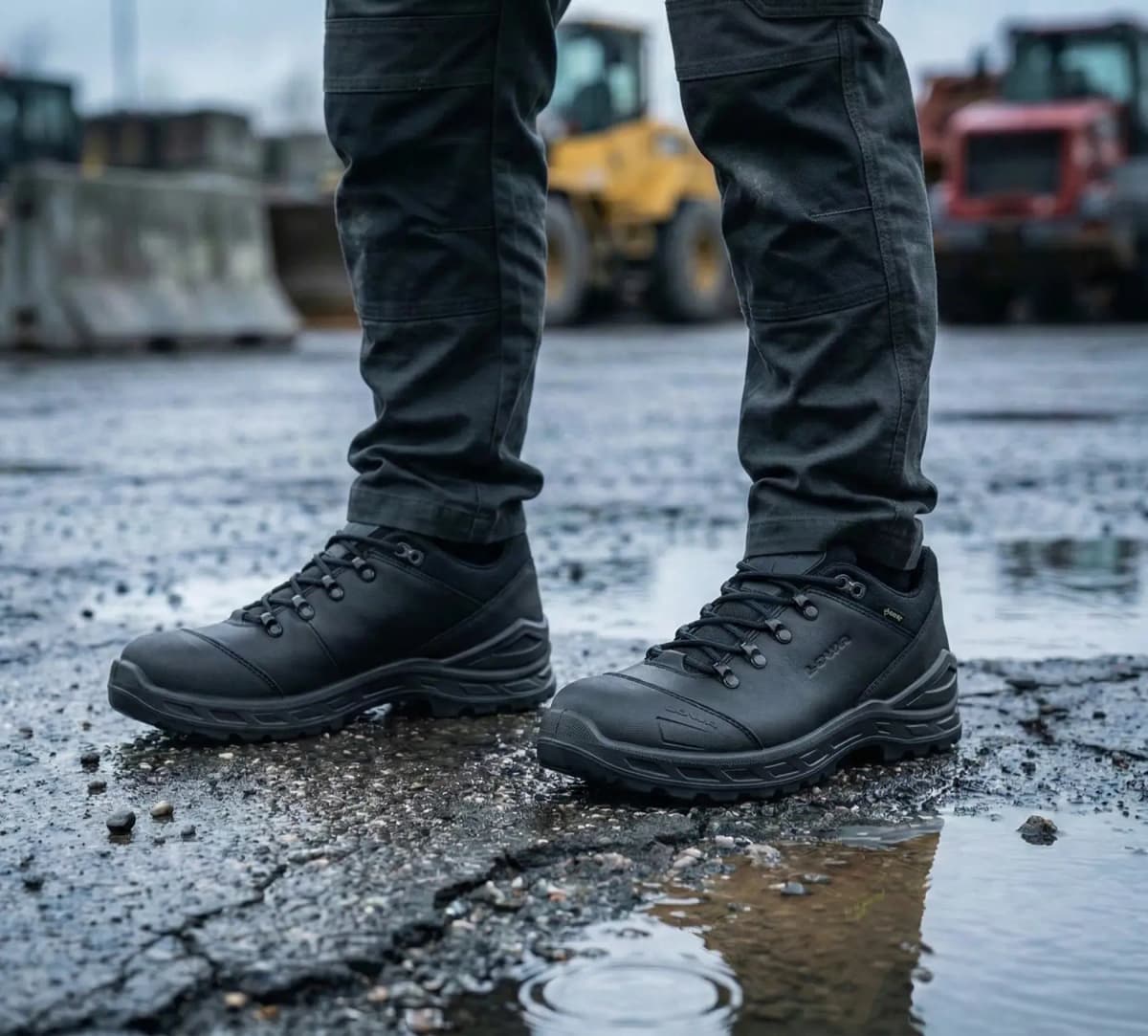 Lowa Leandro Work GTX op natte bouwplaats