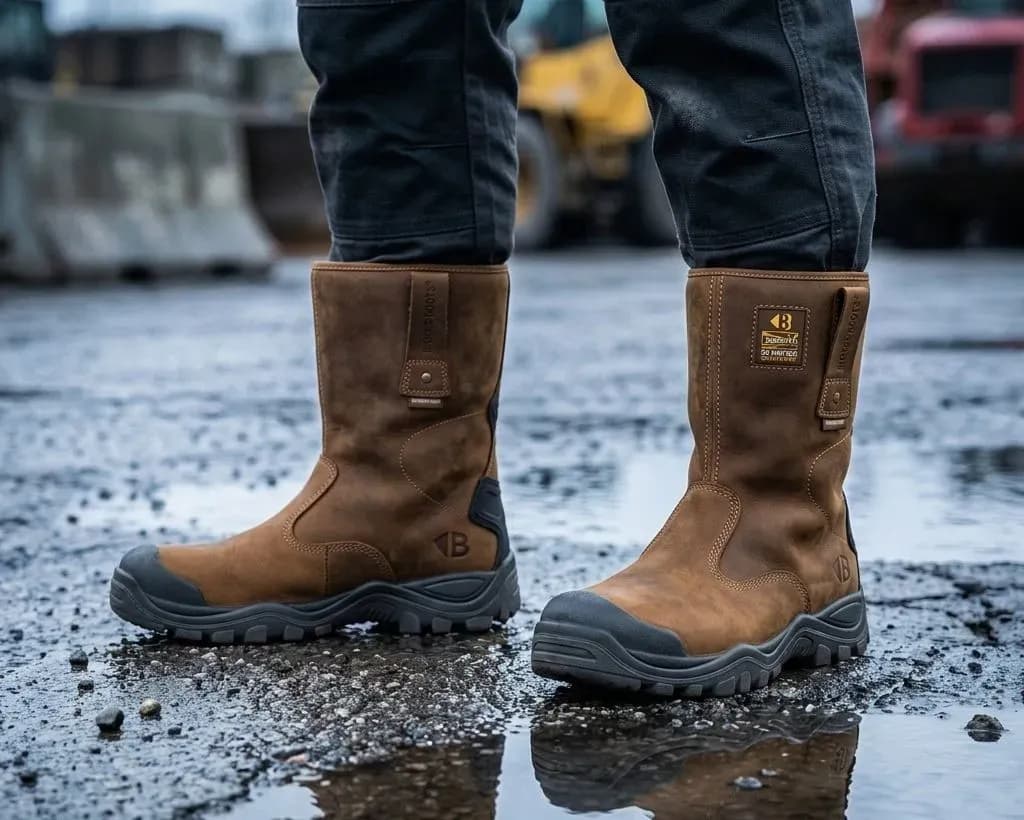 Sfeerafbeelding BuckBootz Buckshot BSH010 Bruin op natte bouwplaats