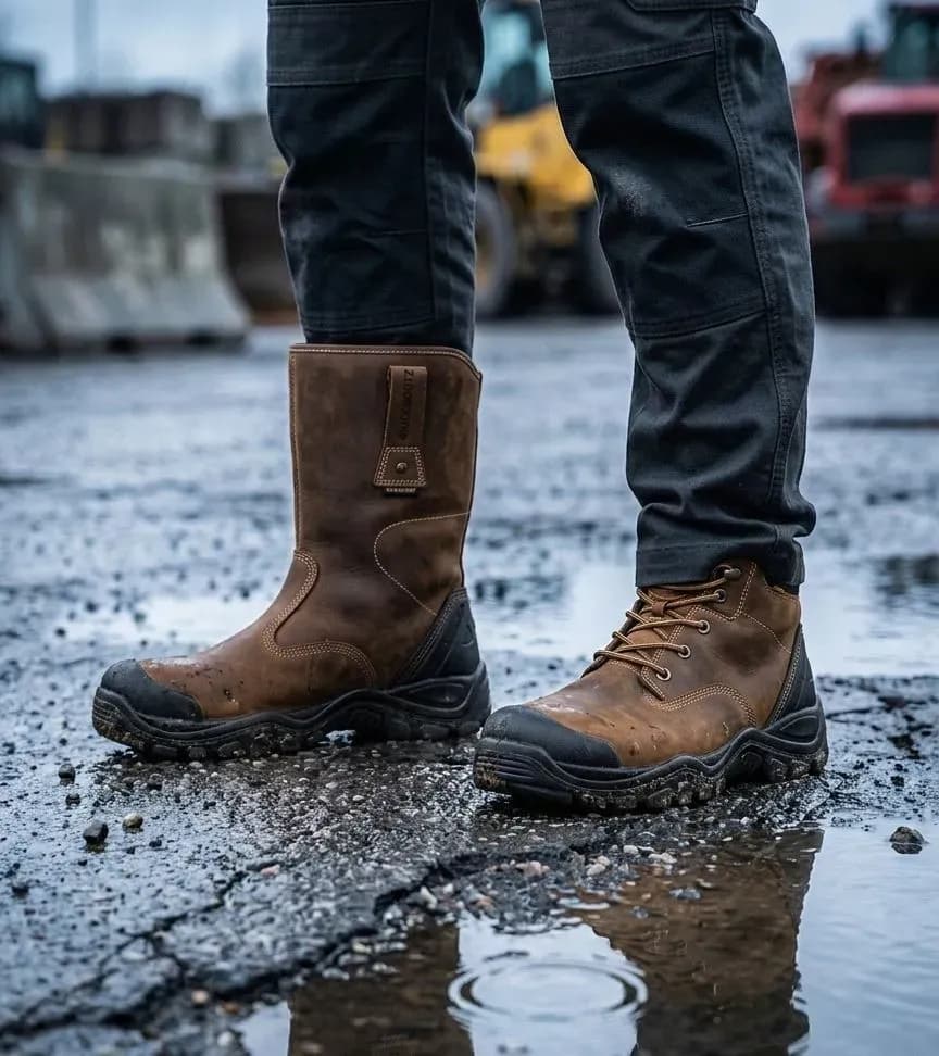 Sfeerafbeelding BuckBootz Buckshot BSH010 Bruin op natte bouwplaats