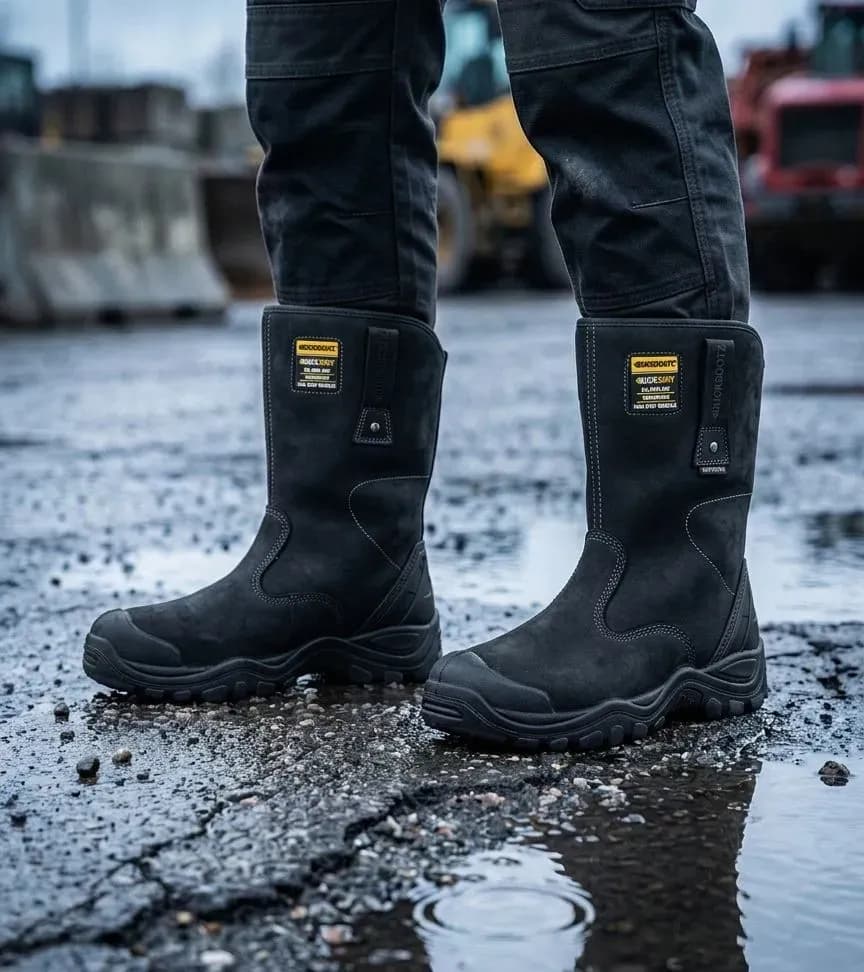 Sfeerafbeelding BuckBootz Buckshot BSH010 Zwart op natte bouwplaats