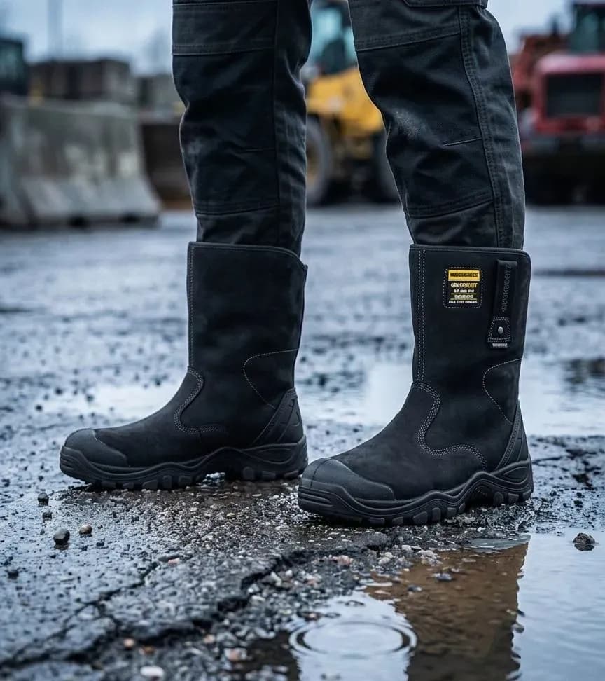 Sfeerafbeelding BuckBootz Buckshot BSH010 Zwart op natte bouwplaats