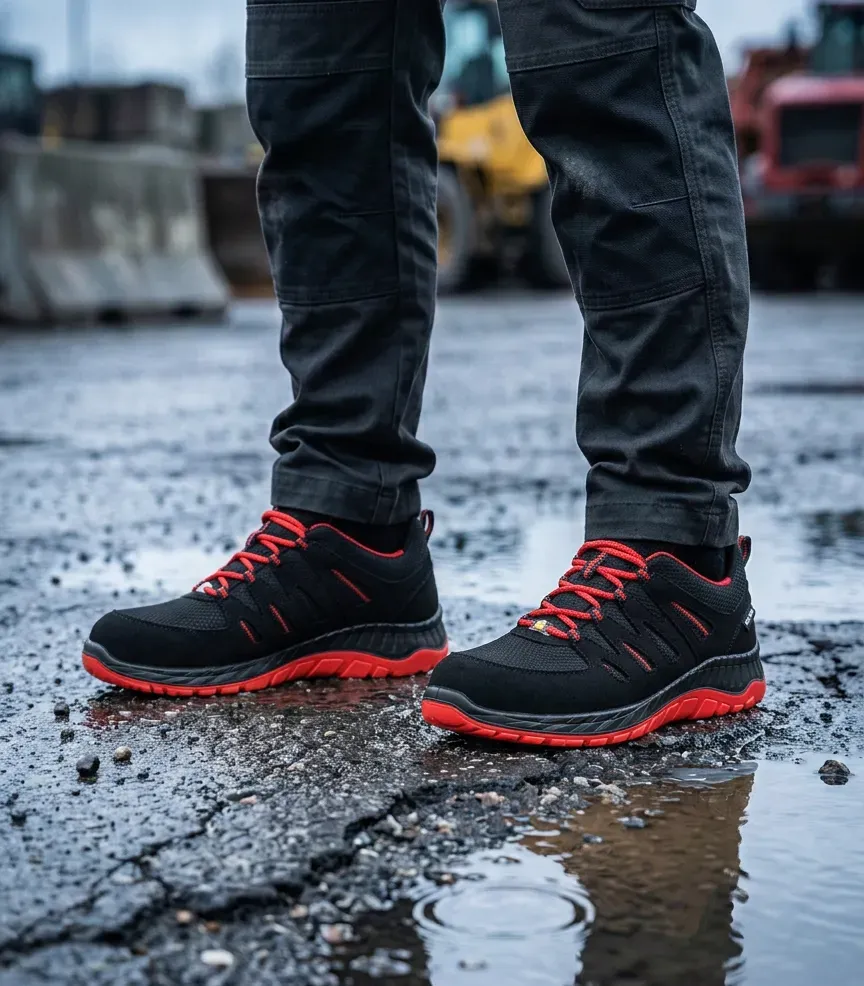 Sfeerafbeelding Elten Maddox black red Laag op natte bouwplaats