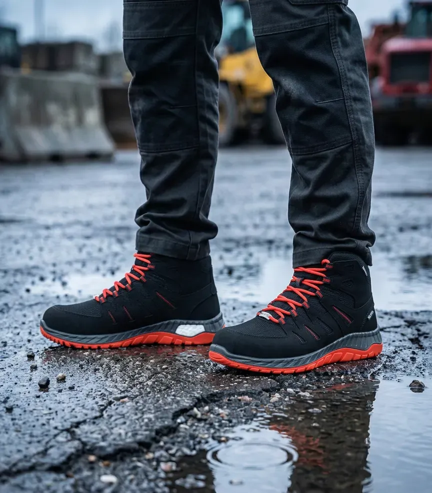 Sfeerafbeelding Elten Maddox black red Halfhoog op natte bouwplaats