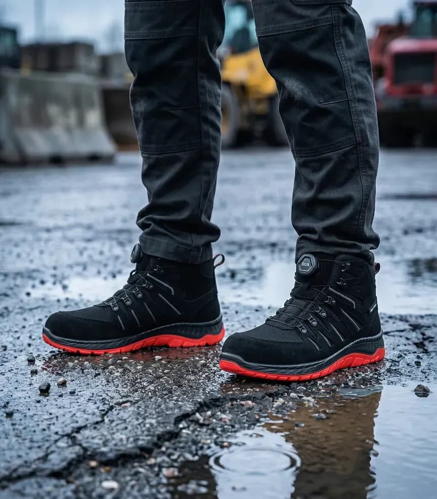 Sfeerafbeelding Elten Maddox boa black red Halfhoog op natte bouwplaats