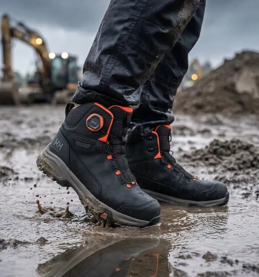 Atmospheric image of Helly Hansen Manchester LTR Mid on a wet construction site