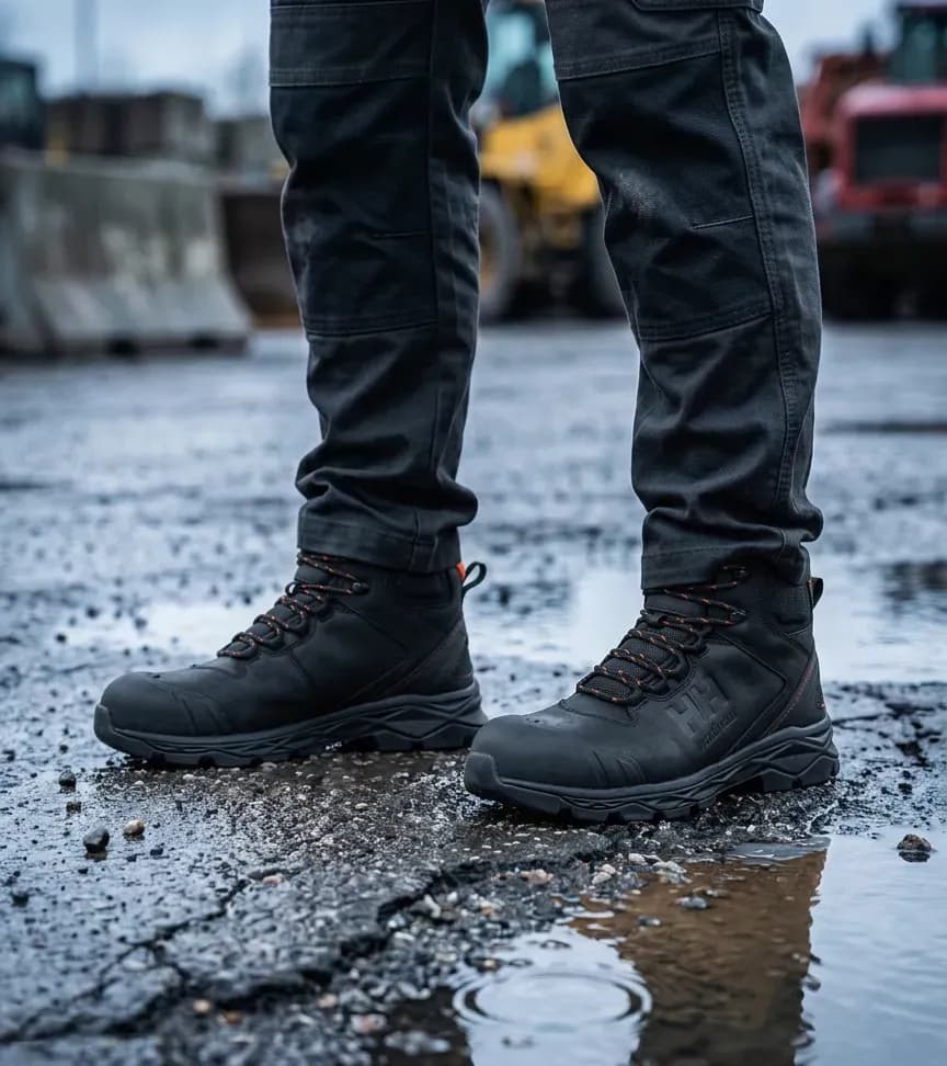 Sfeerafbeelding Helly Hansen Oxford Mid Black op natte bouwplaats