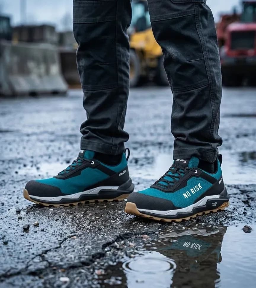 Sfeerafbeelding No Risk Athletic Low Blue op natte bouwplaats