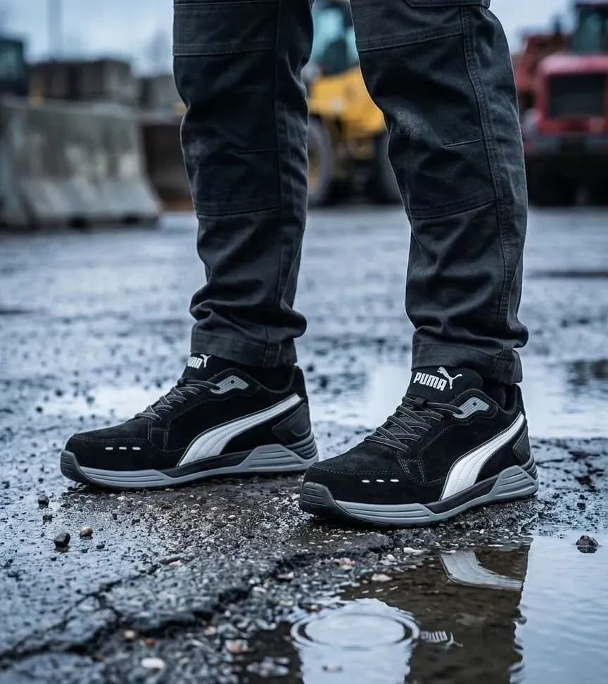 Sfeerafbeelding Puma Airtwist Black Laag op natte bouwplaats