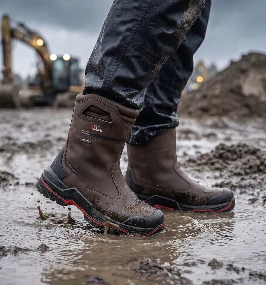 Sfeerafbeelding Redbrick Boot Brown op natte bouwplaats