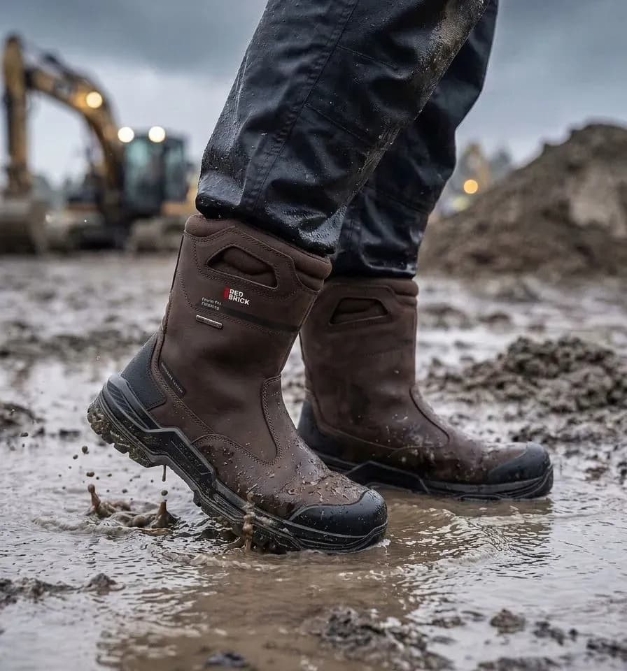 Sfeerafbeelding Redbrick Boot Brown Wool op natte bouwplaats