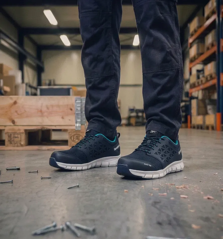 Sfeerafbeelding Reebok L131 Navy dames op natte bouwplaats