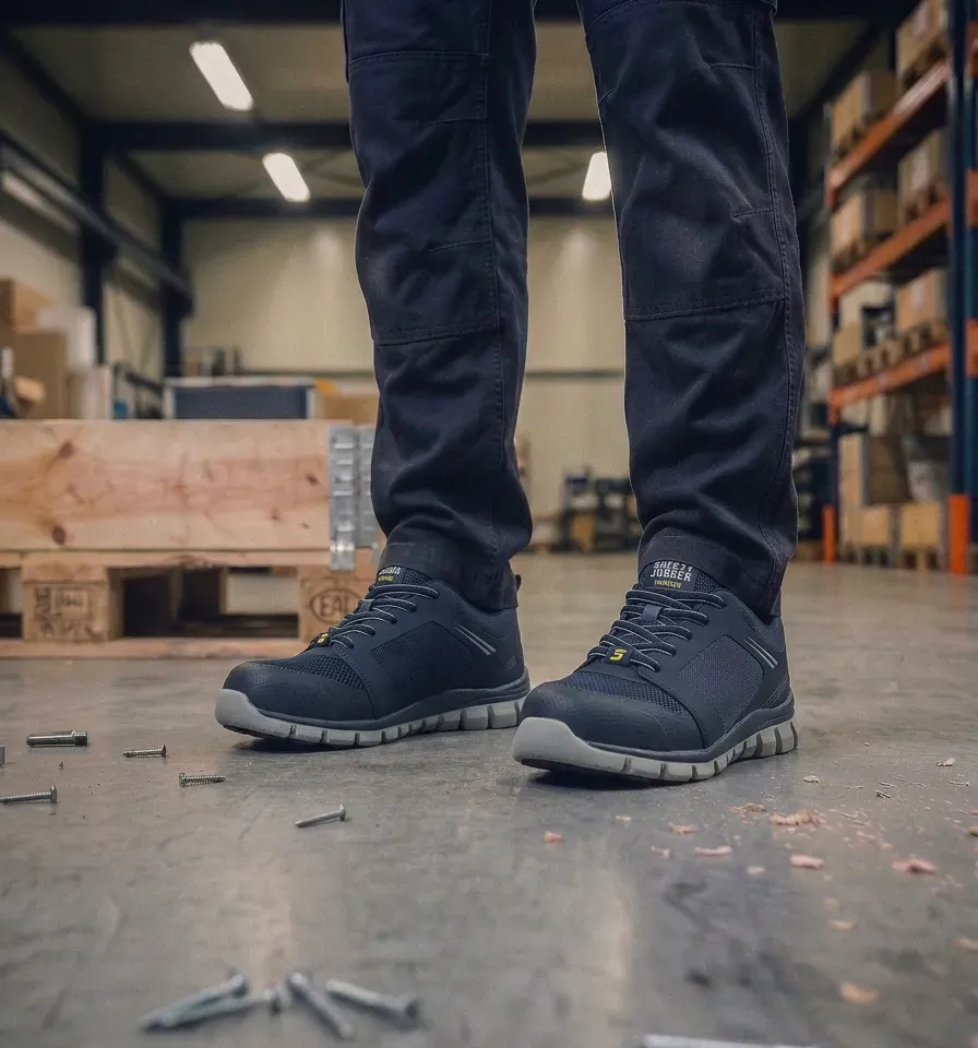 Sfeerafbeelding Safety Jogger Ligero Navy op natte bouwplaats