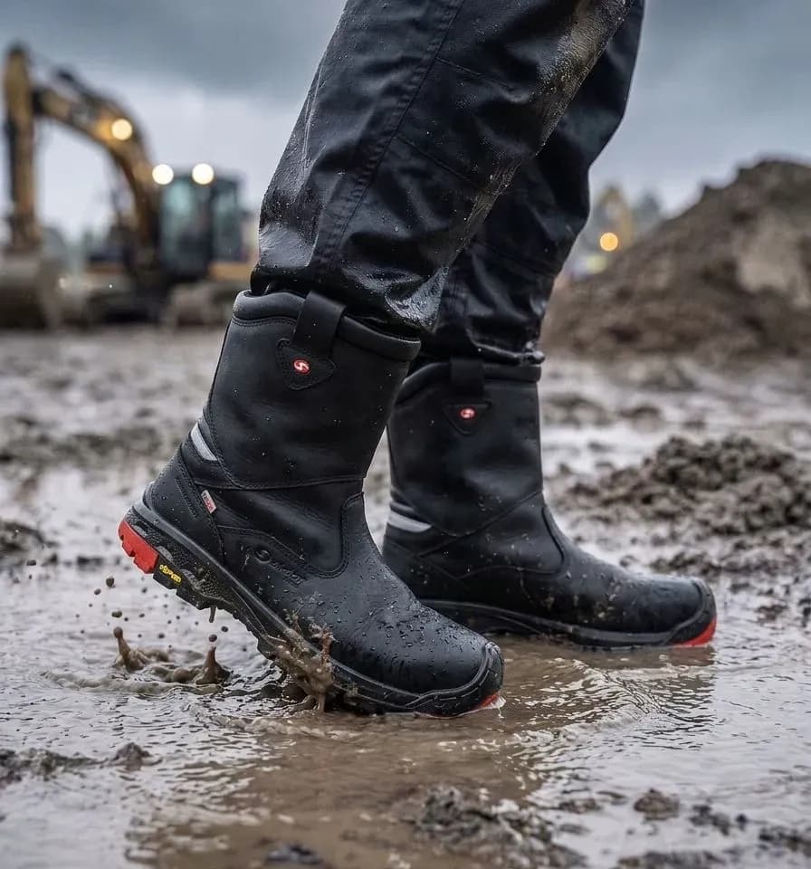 Sfeerafbeelding Sixton Canyon HDry Wol Zwart op natte bouwplaats