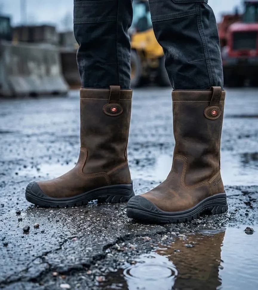 Sfeerafbeelding Sixton Montana Airplus 3D Bruin op natte bouwplaats