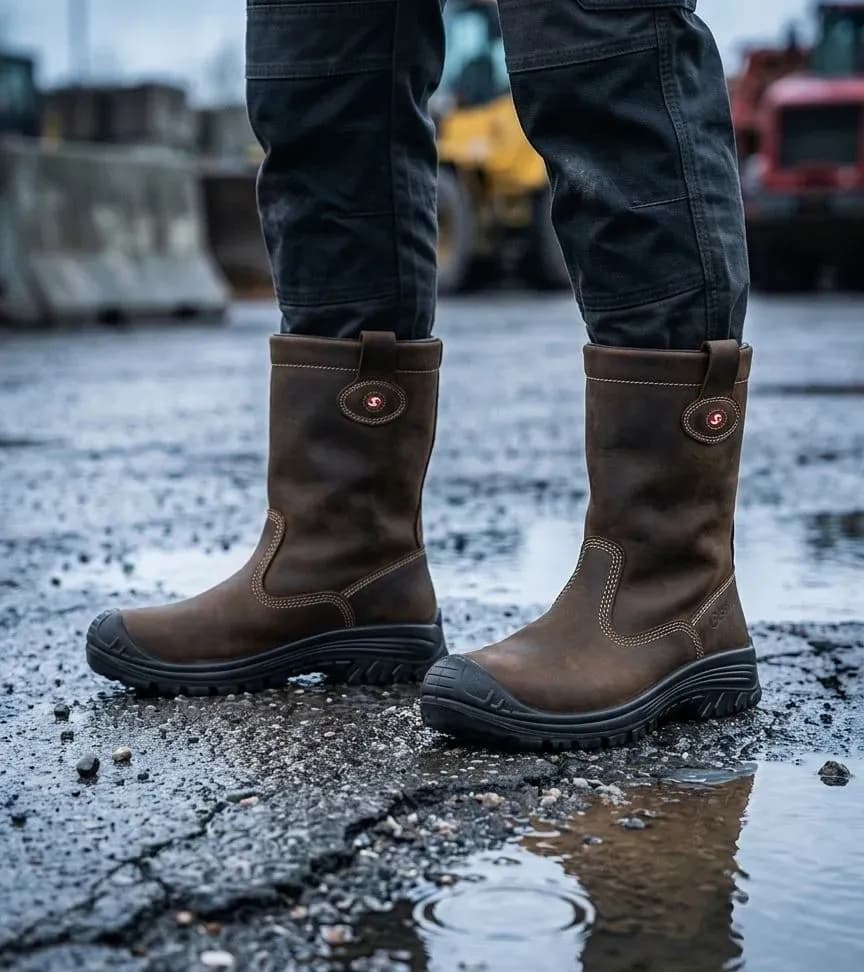 Sfeerafbeelding Sixton Montana Airplus 3D Bruin op natte bouwplaats