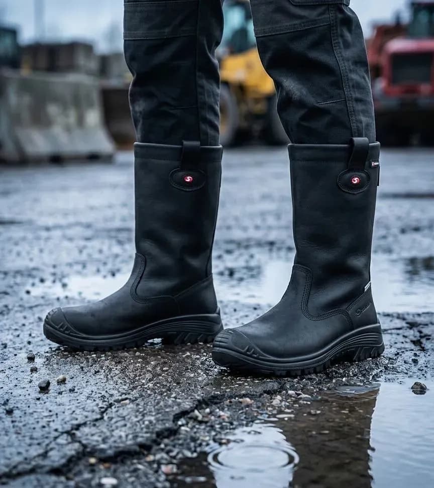 Sfeerafbeelding Sixton Montana HDry Wol Zwart op natte bouwplaats