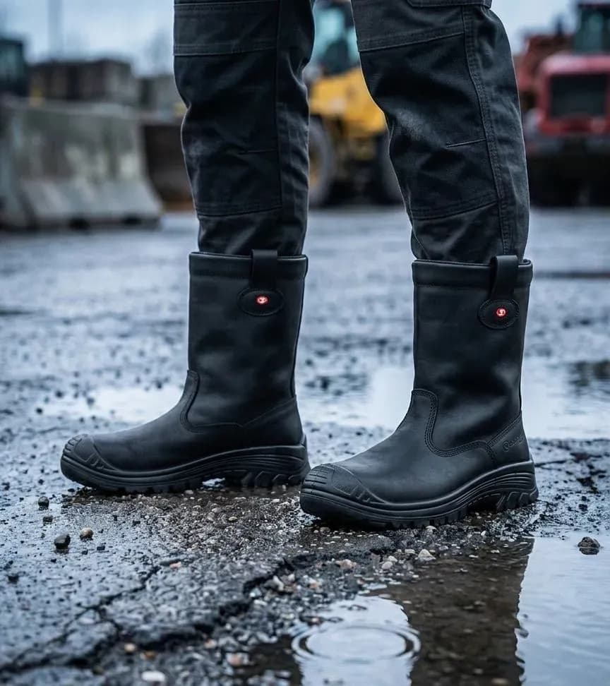 Sfeerafbeelding Sixton Montana Wol Zwart op natte bouwplaats