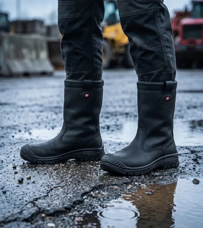 Sfeerafbeelding Sixton Montana Wol Zwart op natte bouwplaats